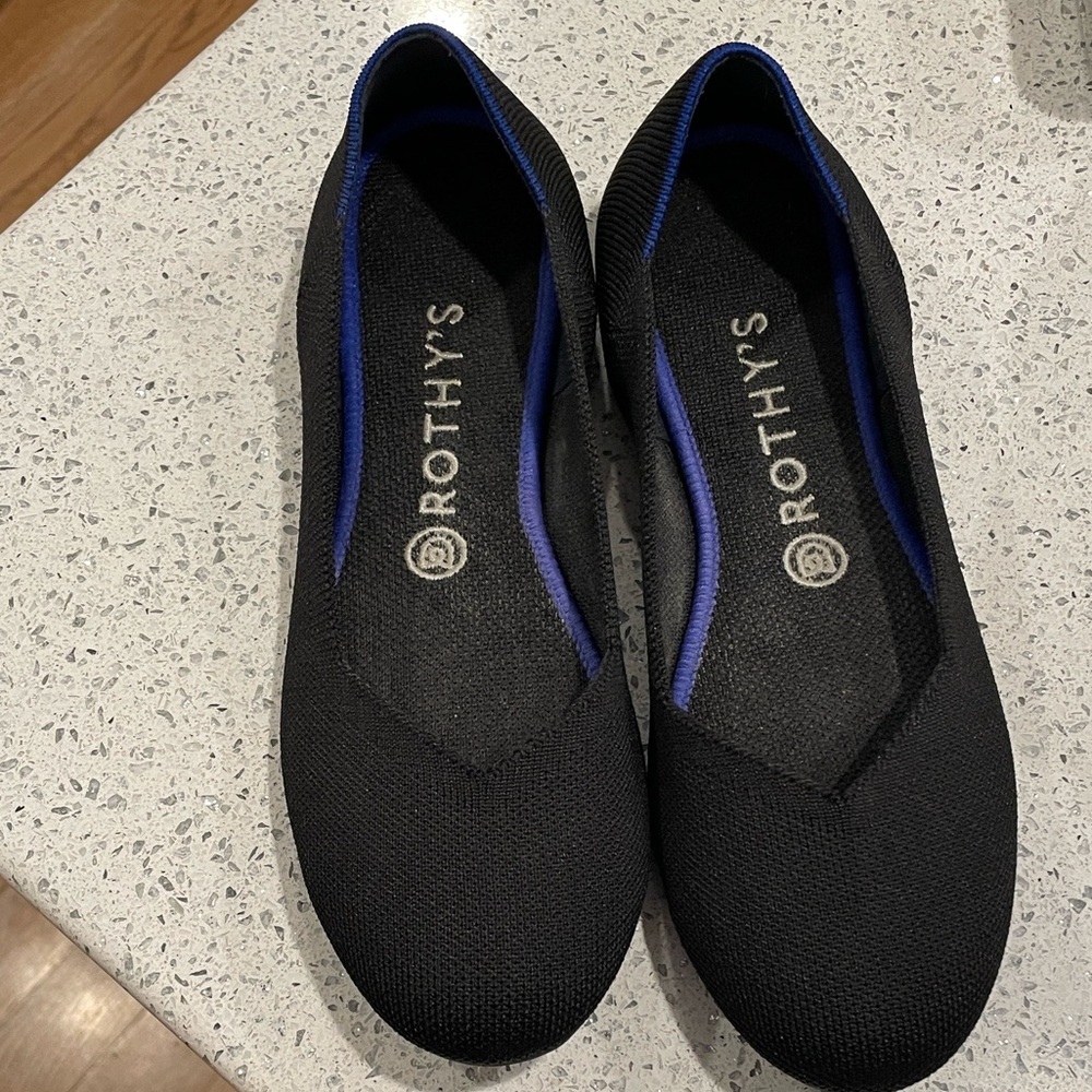 Rothy's Black Flats with Blue Accents